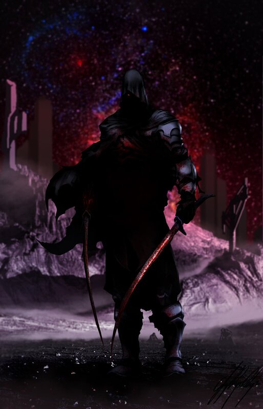 Hooded Warrior with Scythe — Black, Dramatic