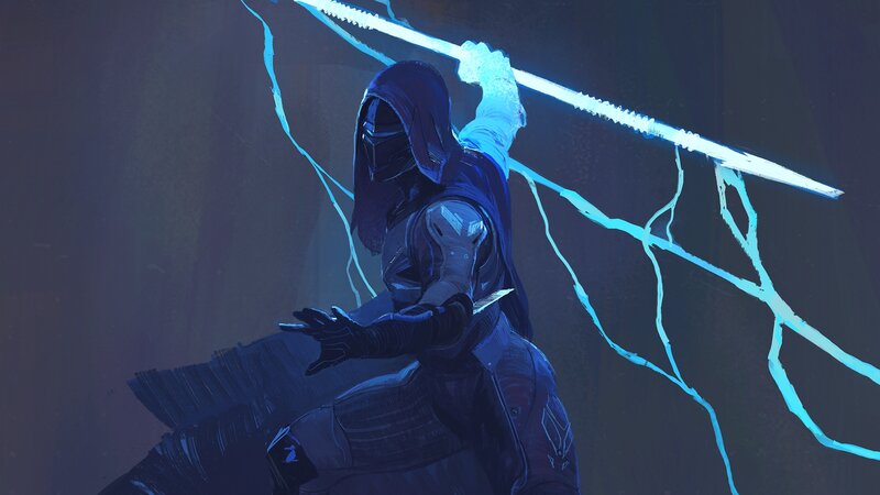 Hooded Warrior with Staff — Blue