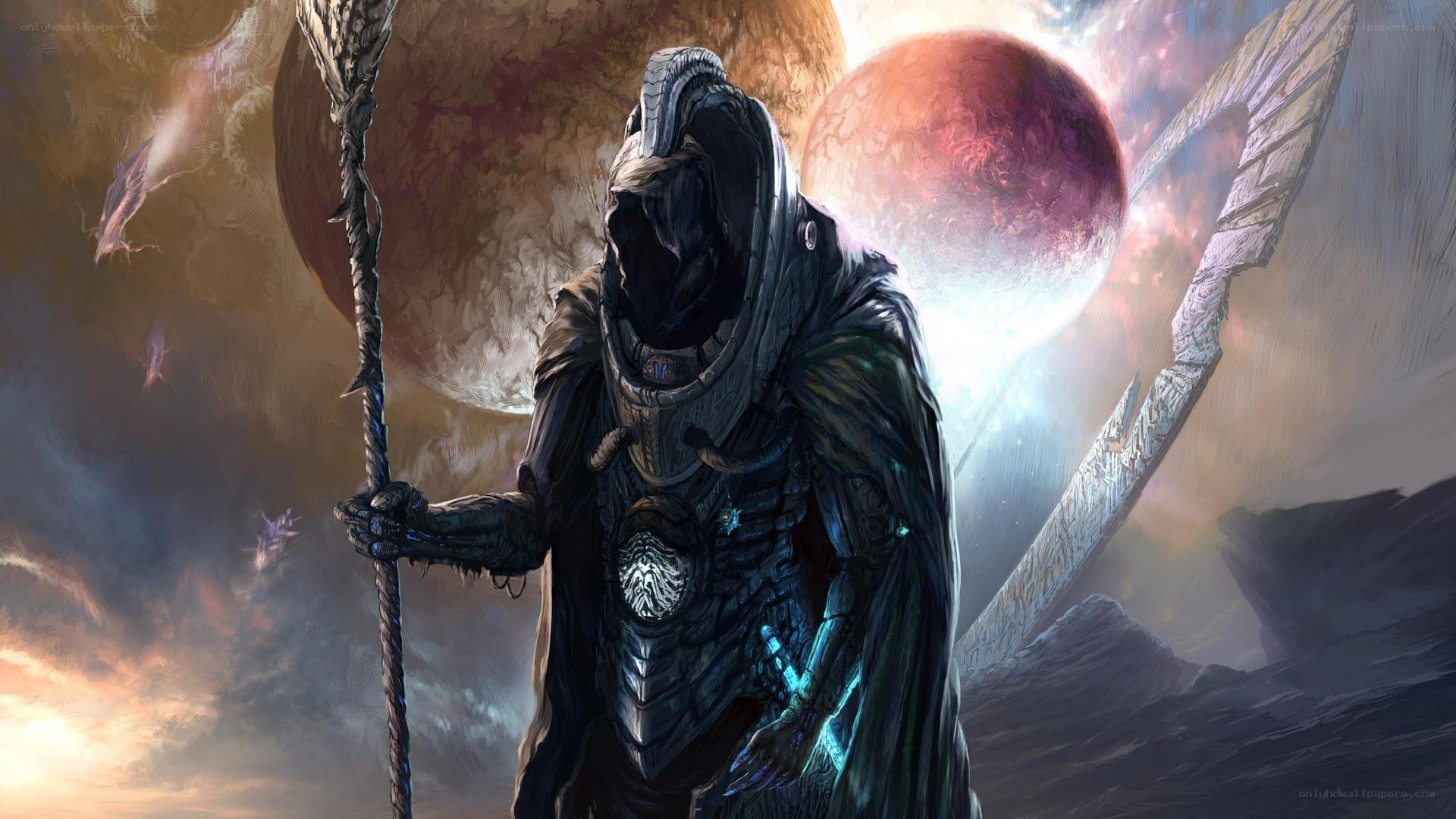 hooded warrior with staff