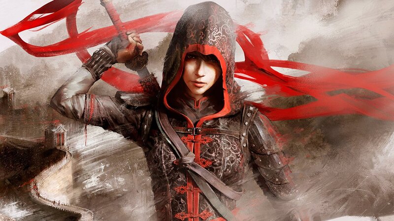 Hooded Warrior with Sword — Black, Dramatic, Digital Art, Red Ribbon