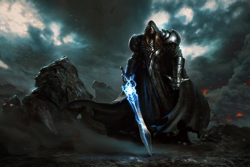 Hooded Warrior with Sword — Black, Dramatic, Night, Digital Art, Armor, Clouds