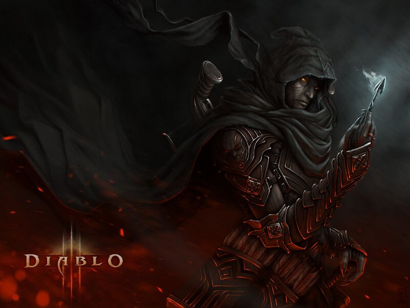 Hooded Warrior with Sword — Black, Dramatic, Night, Digital Art