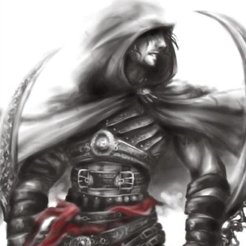 Hooded Warrior with Sword — Black, Dramatic