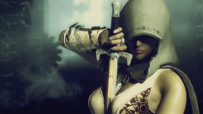 Hooded Warrior with Sword — Gray, Dramatic, 3d Render