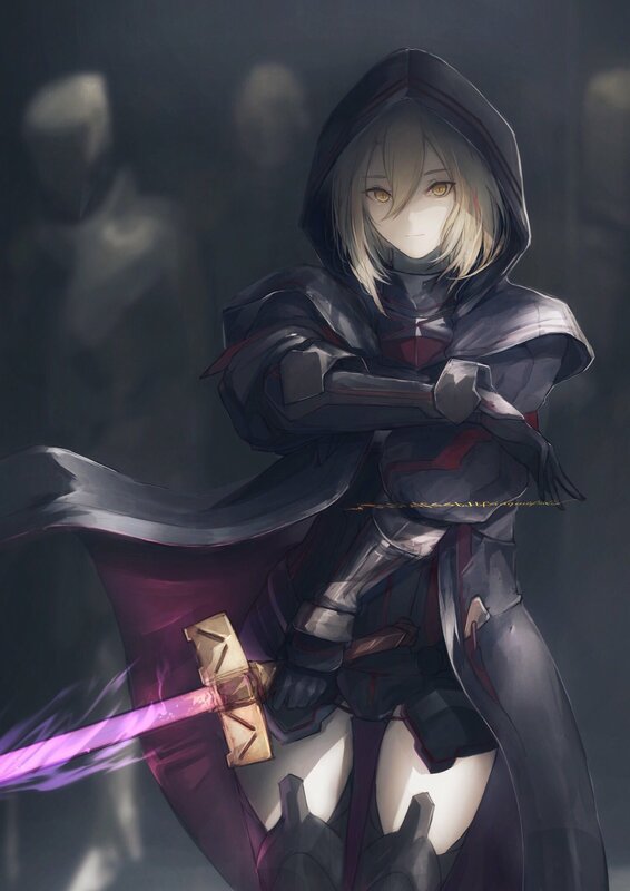 Hooded Warrior with Sword — Gray, Dramatic, Night