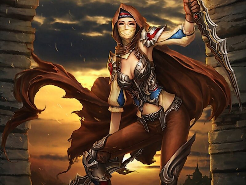 Hooded Warrior Woman — Brown, Dramatic