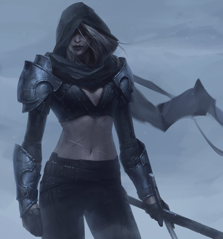 Hooded Warrior Woman — Gray