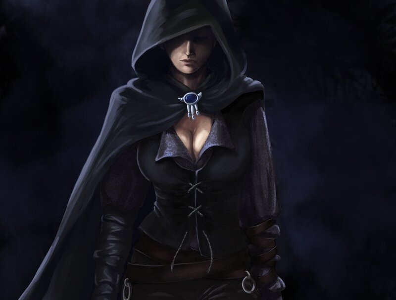 Hooded Woman in Dark Cloak