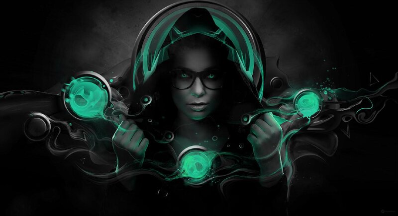 Hooded Woman with Glowing Orbs