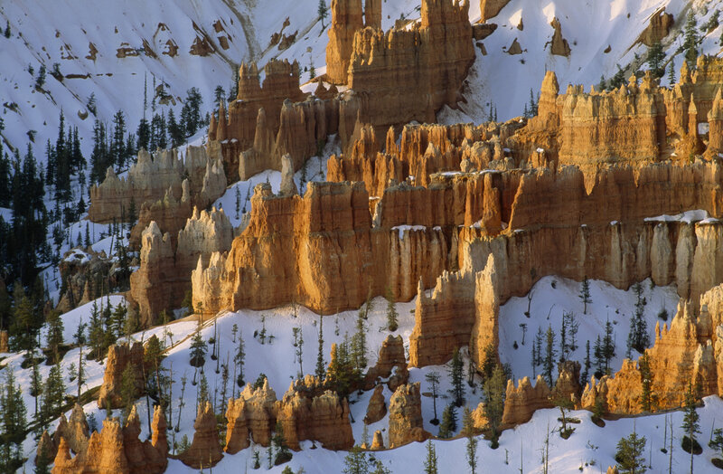 Hoodoos in Snow — Orange, Dramatic