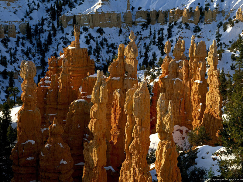 Hoodoos in Snowy Landscape