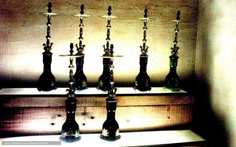Hookahs on display shelf