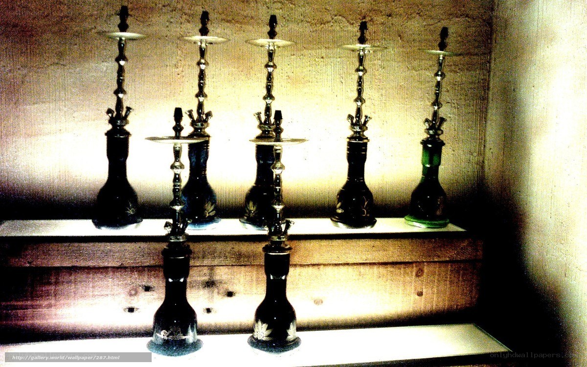 Hookahs on display shelf
