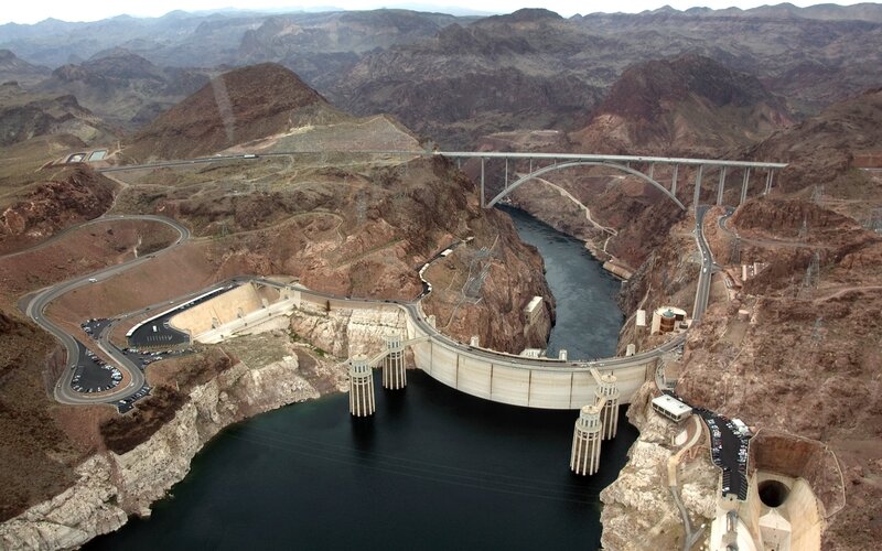 Hoover Dam and Bridge — Brown, Dramatic, Afternoon, Photograph