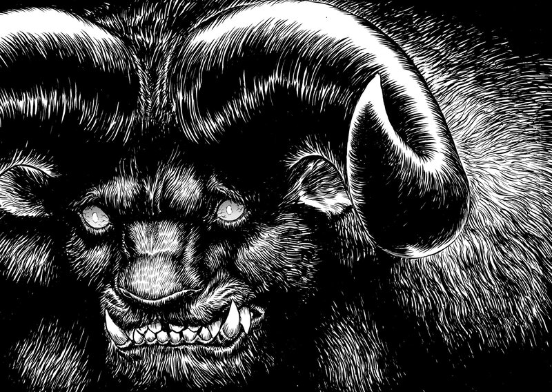 Horned Beast Face — Black