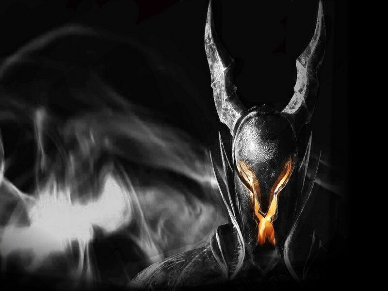Horned Helmet with Glowing Eyes — Black