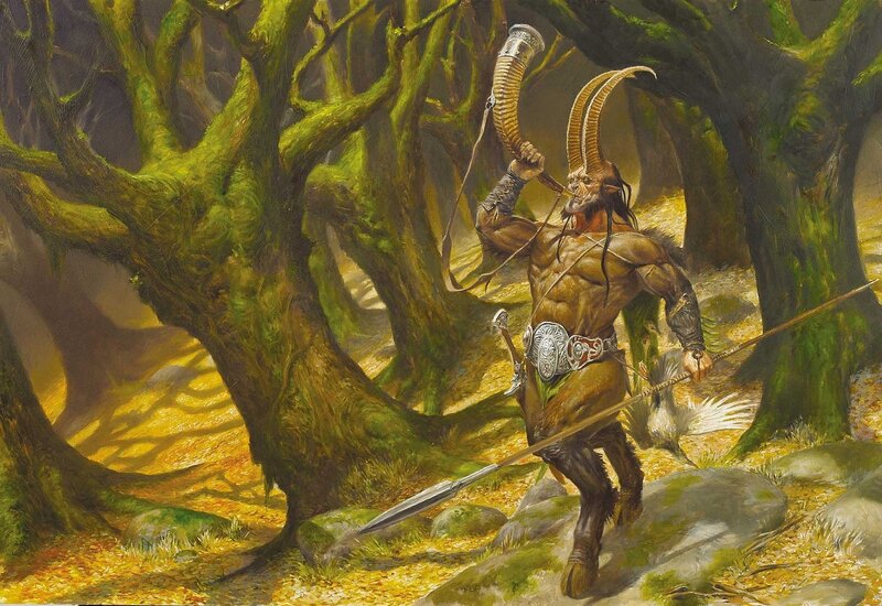 Horned Warrior in Forest — Green, Dramatic, Afternoon