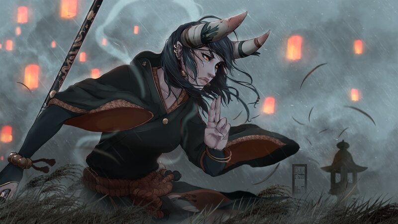Horned Warrior in Rain