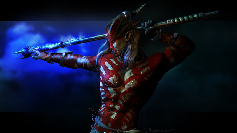 Horned Warrior with Staff — Red