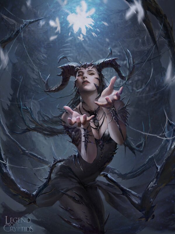 Horned Woman with Wings — Gray
