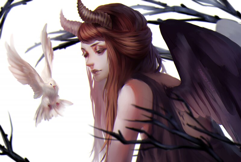 Horned Woman with Wings