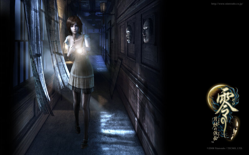 horror game character in hallway
