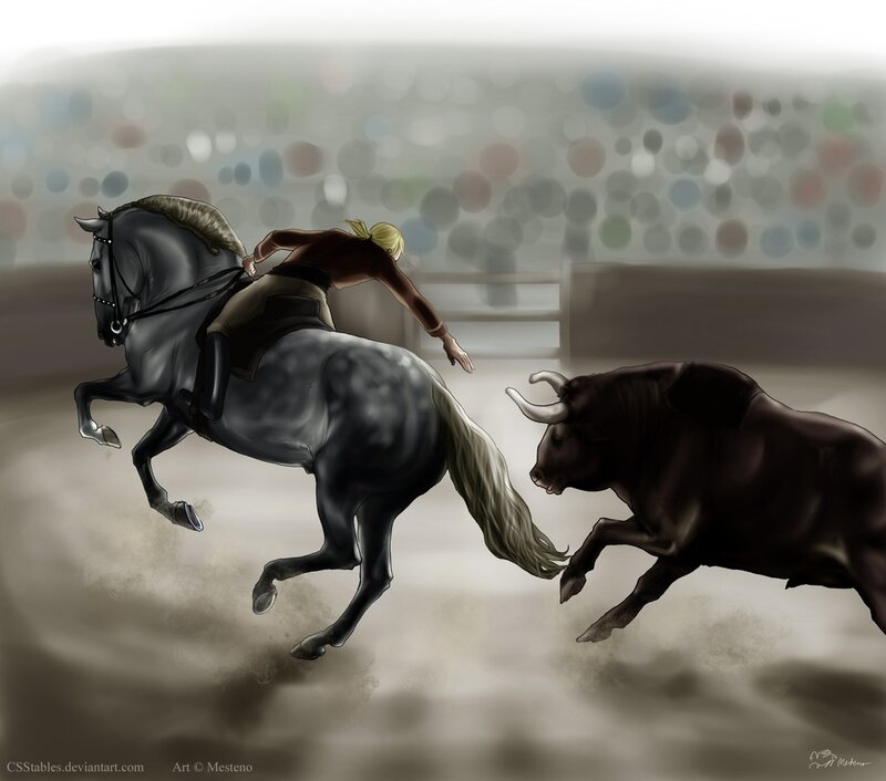 Horse and Bull in Arena