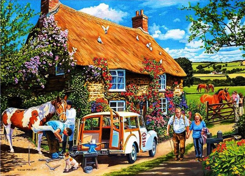 Horse and Car at Cottage