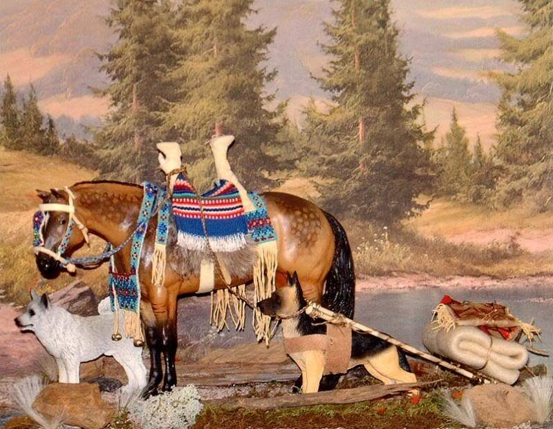 Horse and dog with sled
