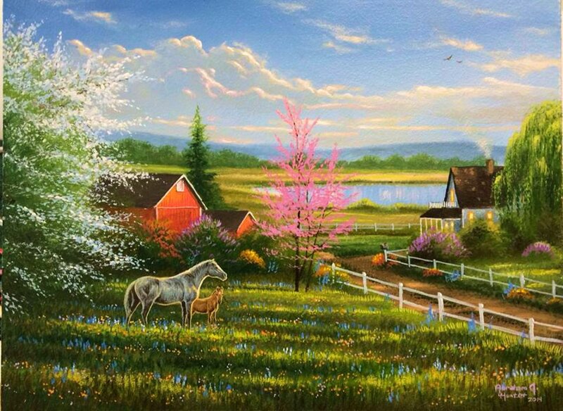 Horse and Foal in Field — Green, Serene, Spring