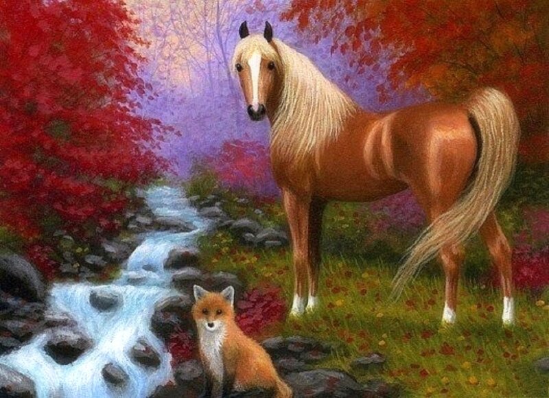 Horse and Fox in Forest