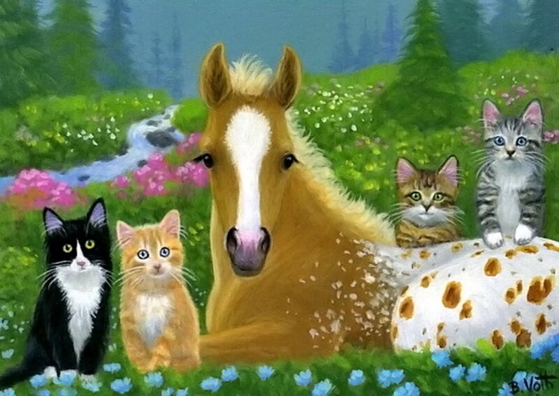 Horse and Kittens