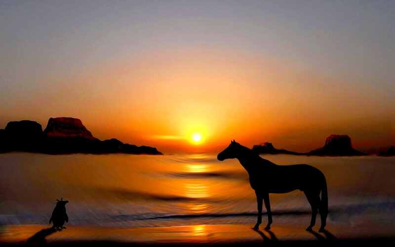 Horse and Penguin Silhouette