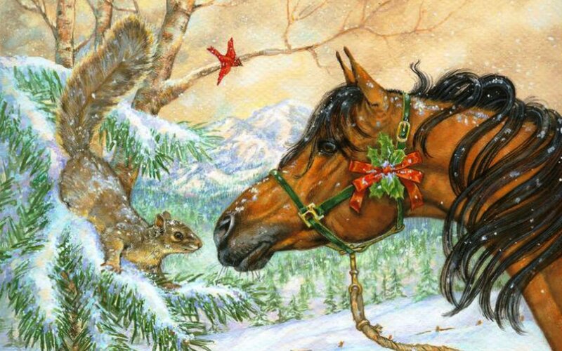 Horse and Squirrel in Snow
