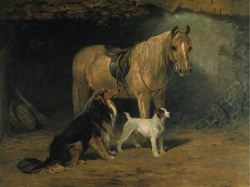 Horse and Two Dogs — Brown, Dramatic