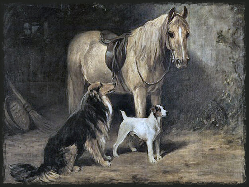 Horse and Two Dogs — Brown