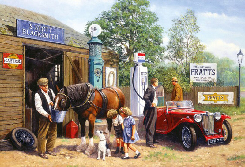 Horse at Gas Station — Brown