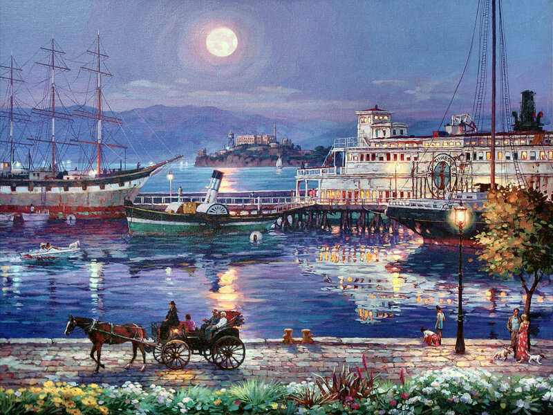 Horse-drawn Carriage at Harbor — Blue
