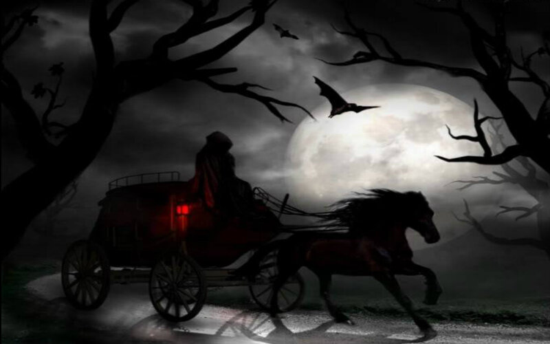 Horse-drawn Carriage at Night — Black, Dark