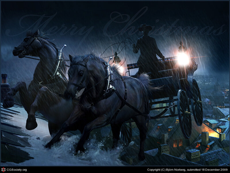 Horse-drawn Carriage — Black, Dramatic