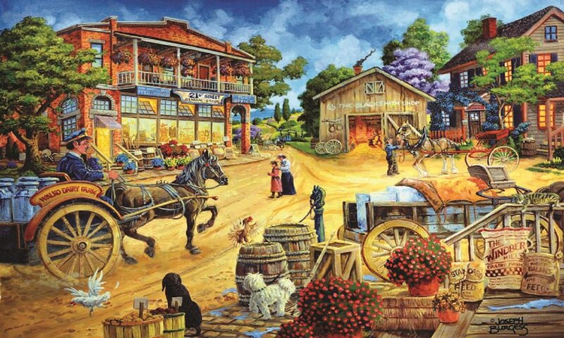 Horse-drawn Carriage — Blue, Bustling