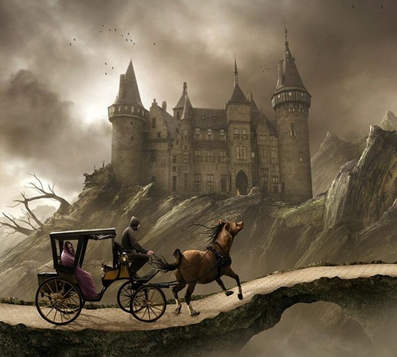 Horse-drawn Carriage — Brown, Dramatic, Digital Art
