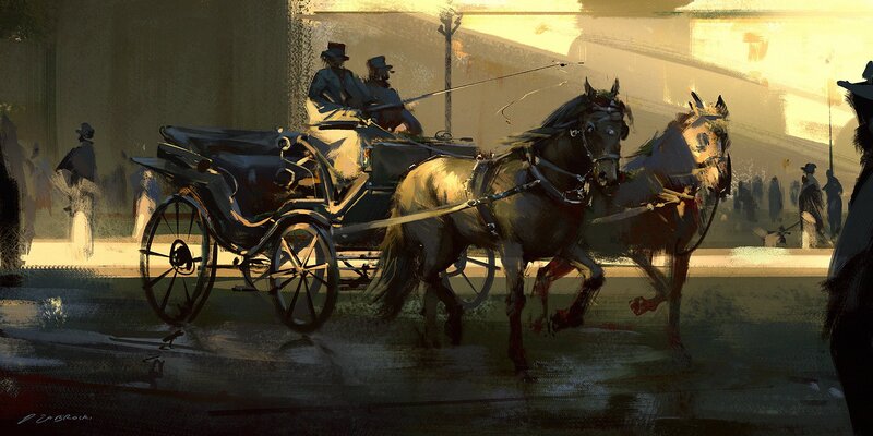 Horse-drawn Carriage — Brown, Dramatic, Sunset, Digital Art
