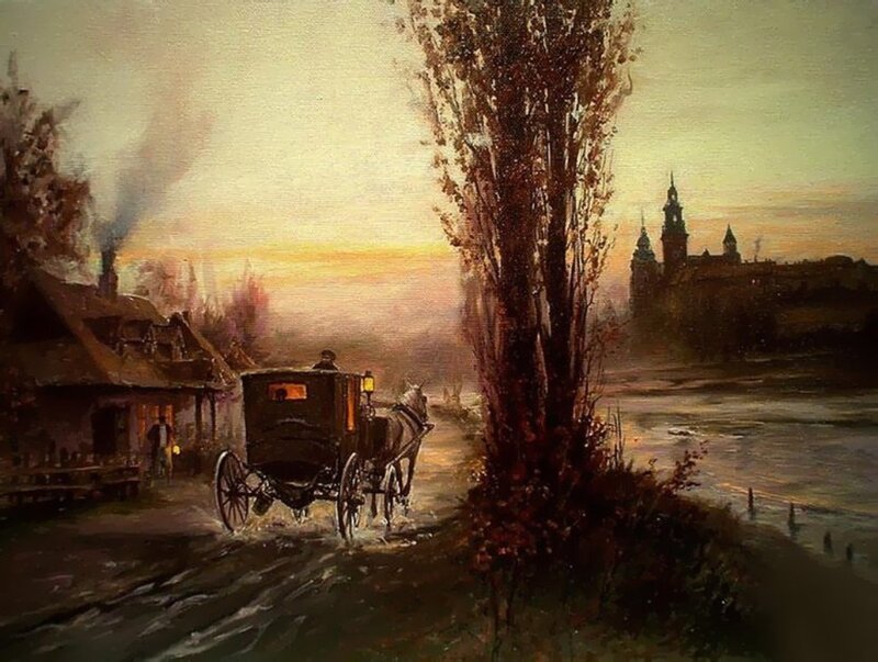 Horse-drawn Carriage — Brown, Dramatic, Sunset