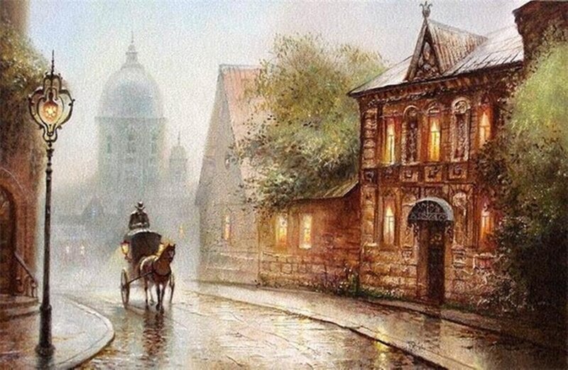 Horse-drawn Carriage — Brown, Misty, Night