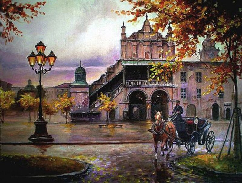 Horse-drawn Carriage — Brown, Serene, Autumn, Painting