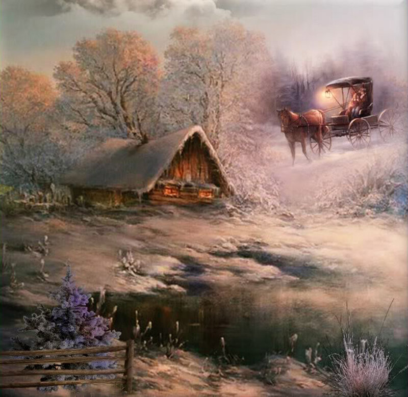 Horse-drawn Carriage — Brown, Serene, Winter