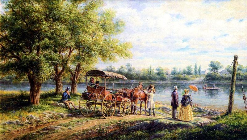 Horse-drawn Carriage by River — Green