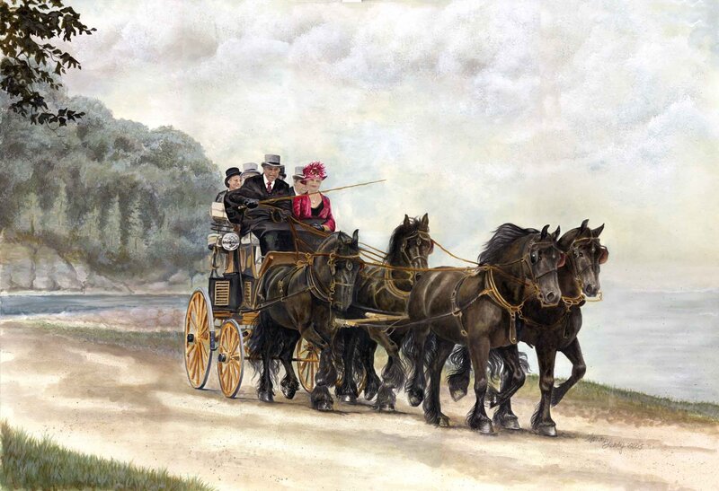 Horse-drawn carriage by the water
