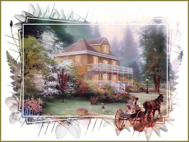 Horse-drawn Carriage — Green, Serene, Spring, Painting, House